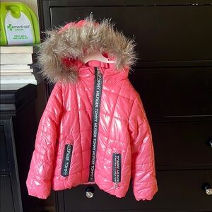 Tommy Hilfiger Bright Pink Quilted Jacket with Faux Fur Hood